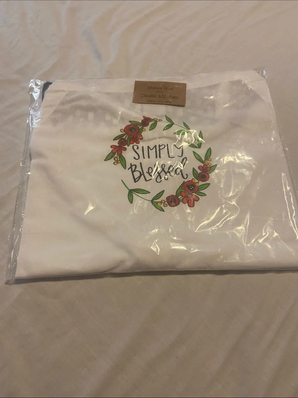 'Simply Blessed' White Printed Apron